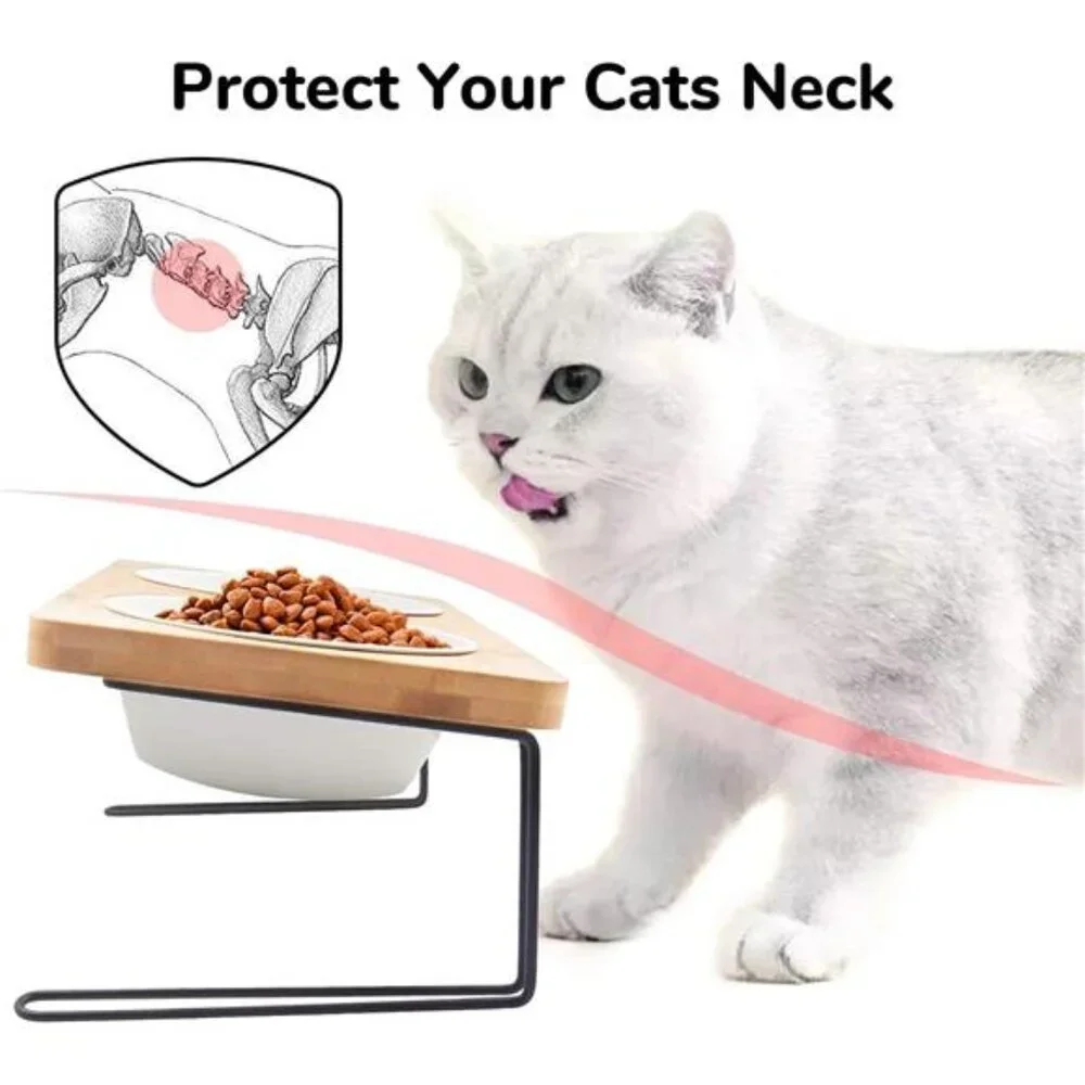 Elevated Cat Ceramic Bowls, Small Dog 15° Tilted Raised Food Feeding Dishes,